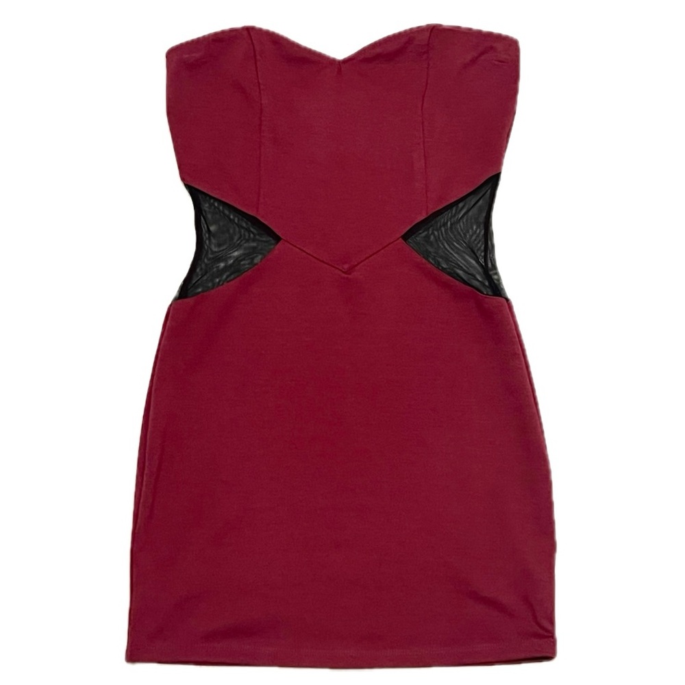 Strapless Bodycon Mini Dress - burgundy - size medium
